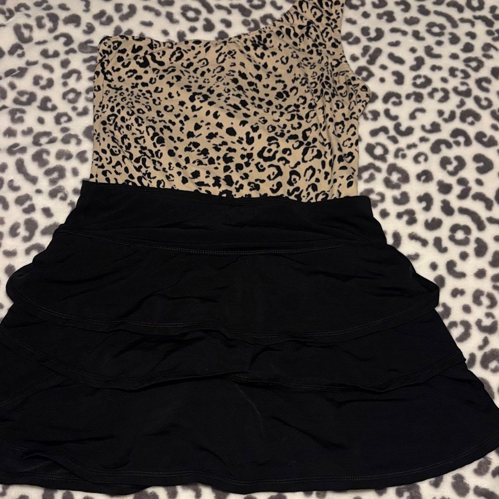 Ideology Black Stretchy Skirt with Leopard Print Bodysuit.